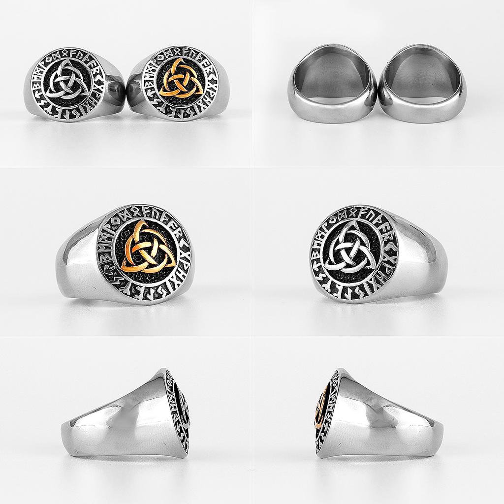 Celtic Knot Viking Rune Stainless Steel Mens Rings Vintage Amulet for Male Boyfriend Biker Jewelry Creativity Gift
