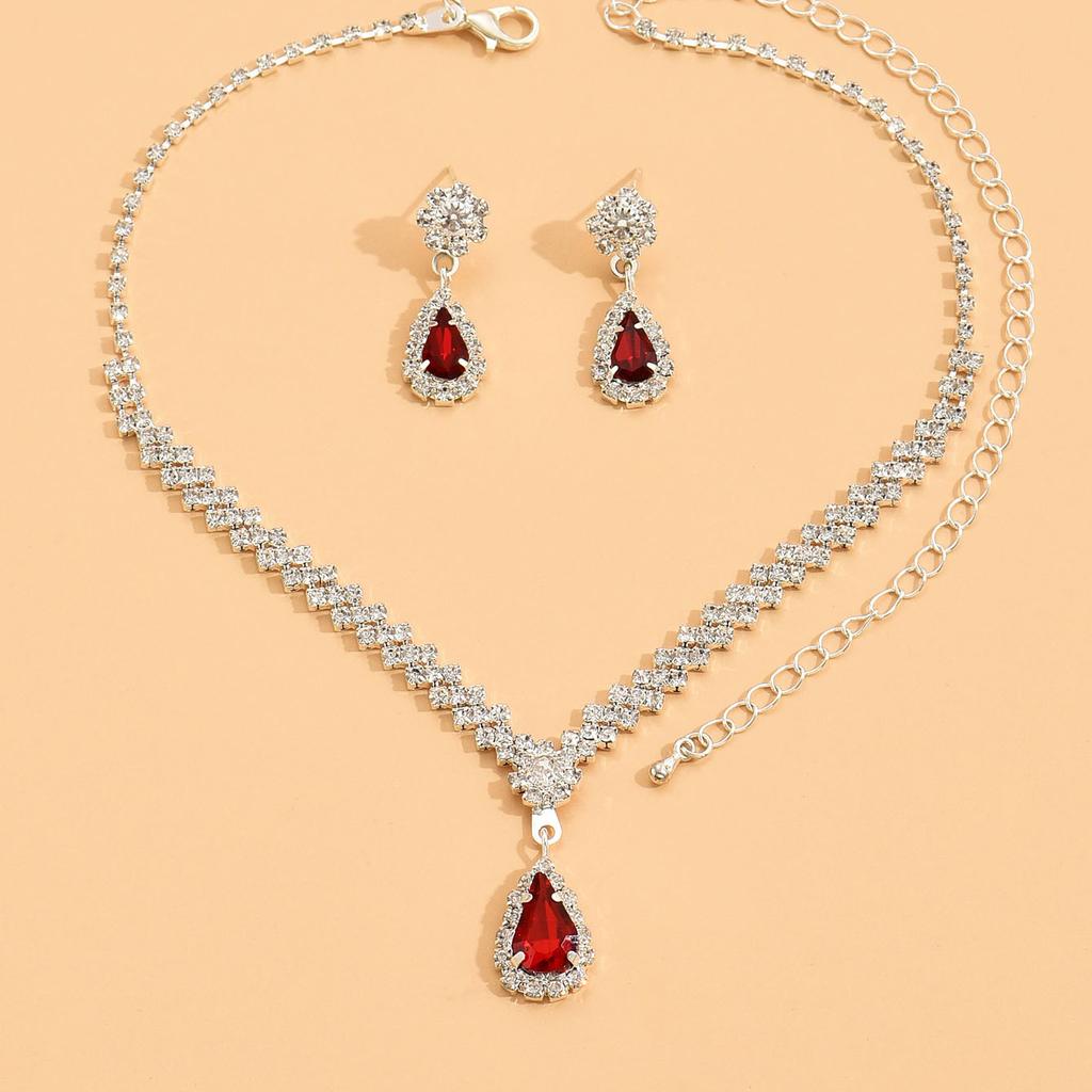 New Jewelry Metal Diamond Necklace Earrings Two-piece Wedding Bride Jewelry Set Combination