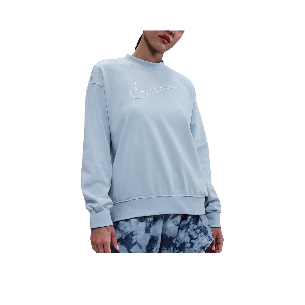 Nike Женский свитшот Dri-Fit с логотипом Swoosh, свободного кроя, с круглым вырезом, со спущенным плечом и длинными рукавами DQ5543-441