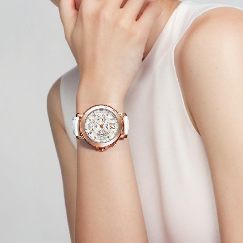 Casio SHEEN 50 метров водонепроницаемые кварцевый механизм кожаный ремешок японские и корейские часы женские часы белый циферблат SHE-3033GL-7A