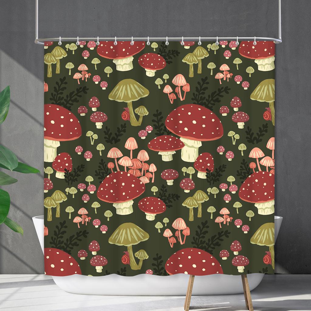 Водонепроницаемая штора для ванной, цифровая печать, растение, гриб, занавеска для душа, без пробивки, перегородка для туалета, ткань для душа