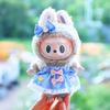 Only Clothes, Excluding Dolls, Blind Box 17cm Pendant Accessories, Canvas Clothes, Blue Checkered, Camisole Skirt, Keychain, Labubu Doll Dress