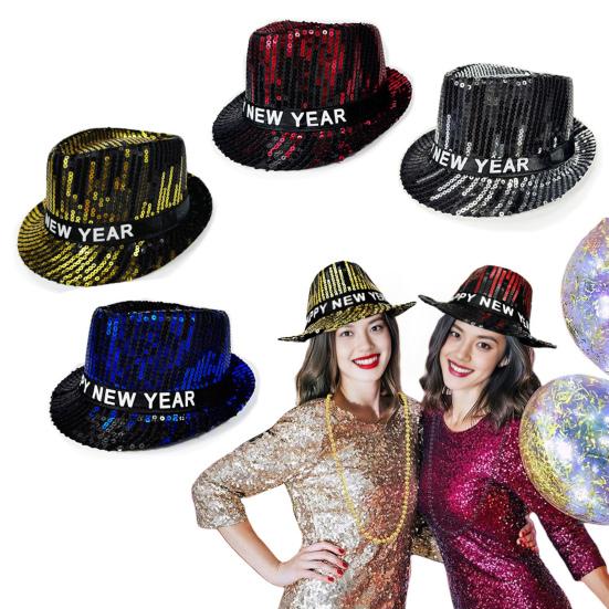 Шляпа с пайетками С Новым годом Джазовая шляпа Винтажная ковбойская вечеринка в клубном стиле Фотореквизит Блестящая фетровая шляпа для взрослых Головной убор для косплея Праздники Карнавал