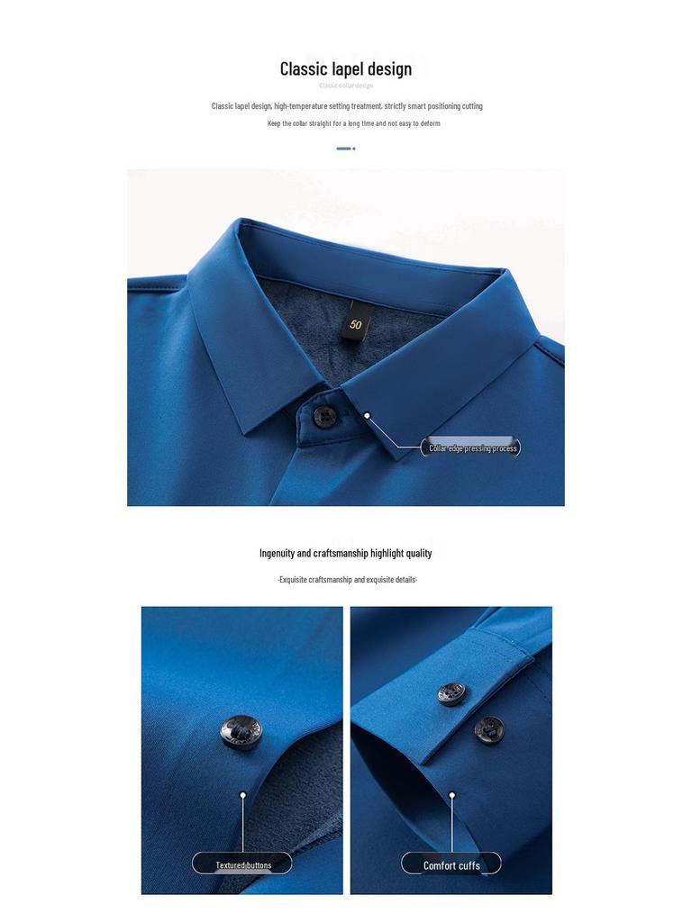 Мужская рубашка Pierre Cardin с длинным рукавом из шелка-тусса (mulberry silk) - Не требует глажки, С начесом, Высококачественный business casual для осени/зимы