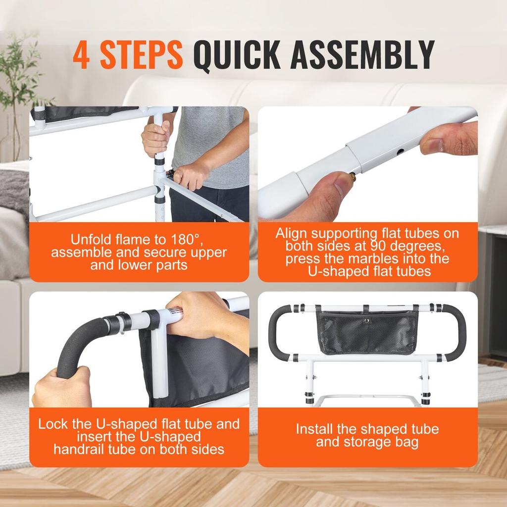 Bed Rails for Elderly Adults, 180° Foldable Bed Assist Rails for Seniors, 450LBS Loading Bed Side Rails Bed Cane with 4-Level Adjustable Handle,
