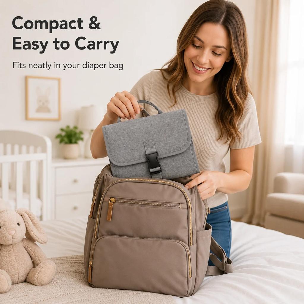 Portable Diaper Changing Pad,Waterproof Travel Baby Changing Kit with Wipes Pocket,Foldable,Gray