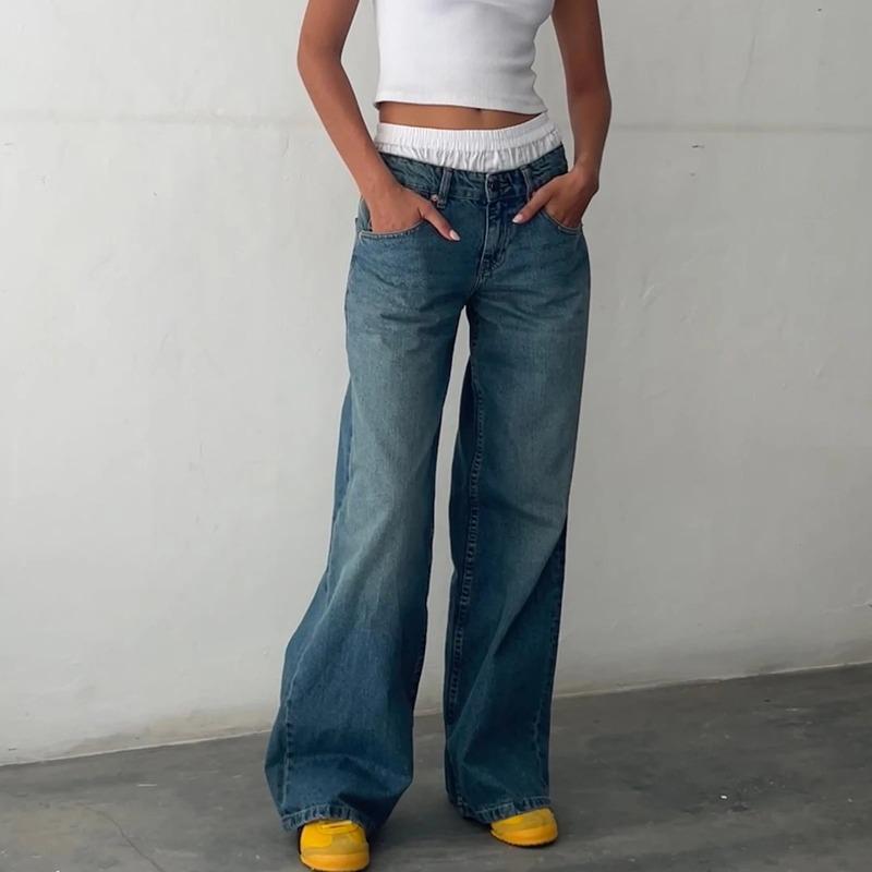 Джинсы Baggy Y2K Женские Модные Низкая Посадка Повседневные Прямые Джинсы Бойфренда Джинсовые Штаны Карманы Уличный Стиль