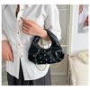 Womens Soft Leather Hobo Bag with Rhinestones and Gold Chain Stylish Handbag for Party and Dating