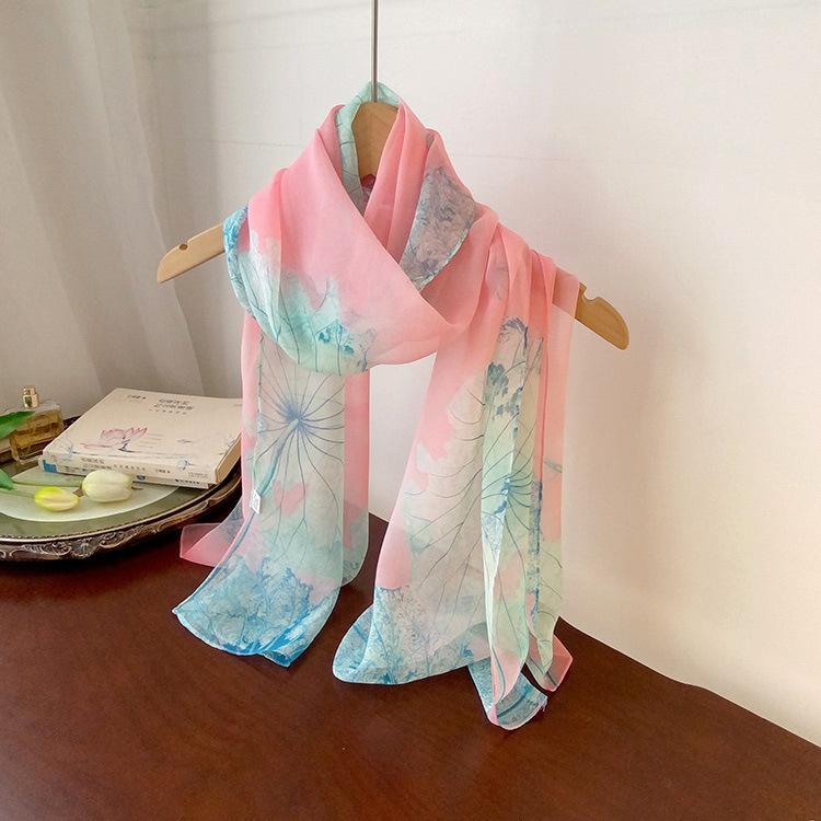 Spring Style Cicada Wings Long Silk Scarf for Women Spring and Autumn Thin Style Fashionable and Versatile Georgette Multi-color Printed Long Scarf