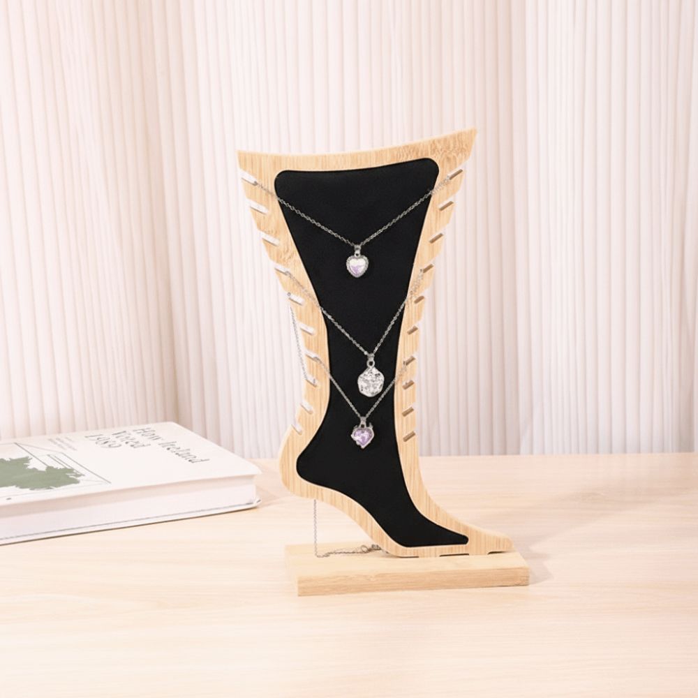 Foot Shaped Velvet Wooden Board Holder Storage Jewelry Hanging Stand Necklace Display Stand  Store