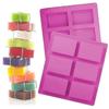 3 Pcs Rectangle Silicone Molds, 6-cavity Cake Baking Pans, Biscuit Chocolate Ice Cube Soap Trays - Pink, Blue, Purple