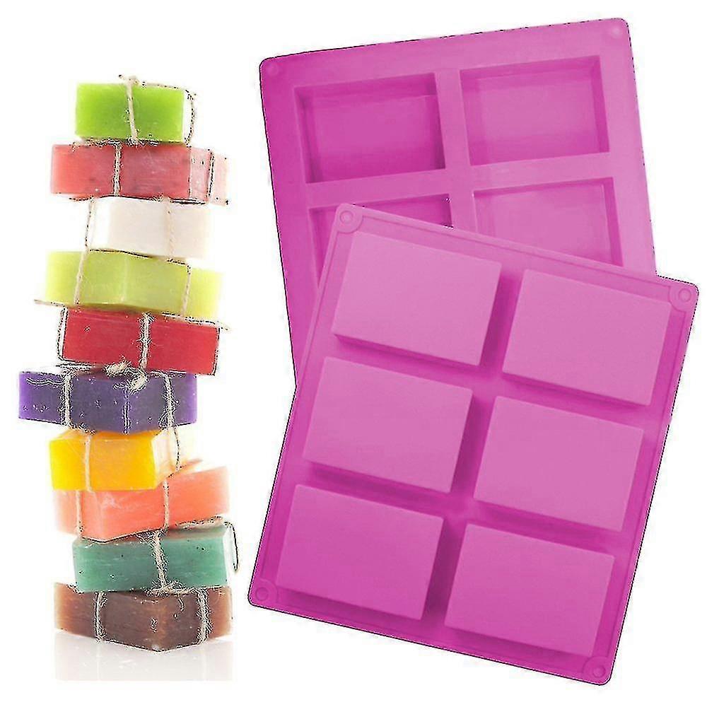 3 Pcs Rectangle Silicone Molds, 6-cavity Cake Baking Pans, Biscuit Chocolate Ice Cube Soap Trays - Pink, Blue, Purple