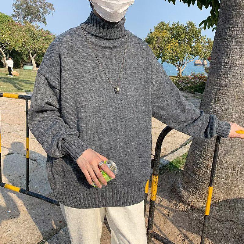 Унисекс ретро корейский свитер с высоким воротником: Простой, прочный, свободный крой