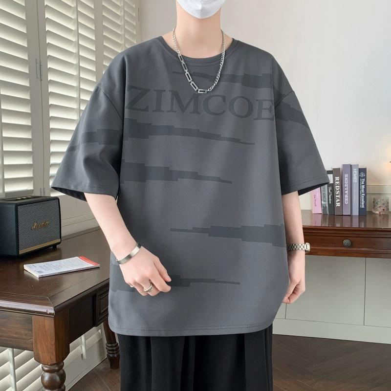 Футболка большого размера с короткими рукавами для мужчин, с высококачественным ощущением и свободными рукавами пять с половиной