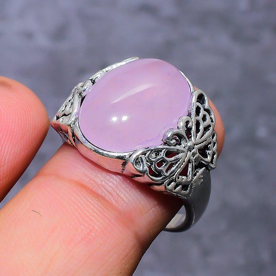 Кольцо из серебра 925 пробы с натуральным розовым кварцем, размер 7,5 o3q88