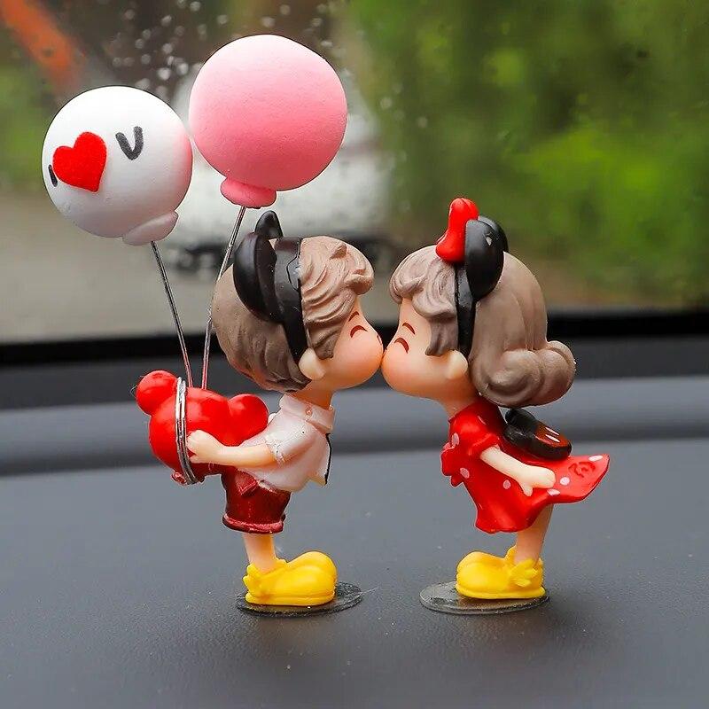 Car Accessories Cute Cartoon Couples Action Figure Figurines Balloon Ornament Auto Interior Dashboard for Girls Gifts Drop