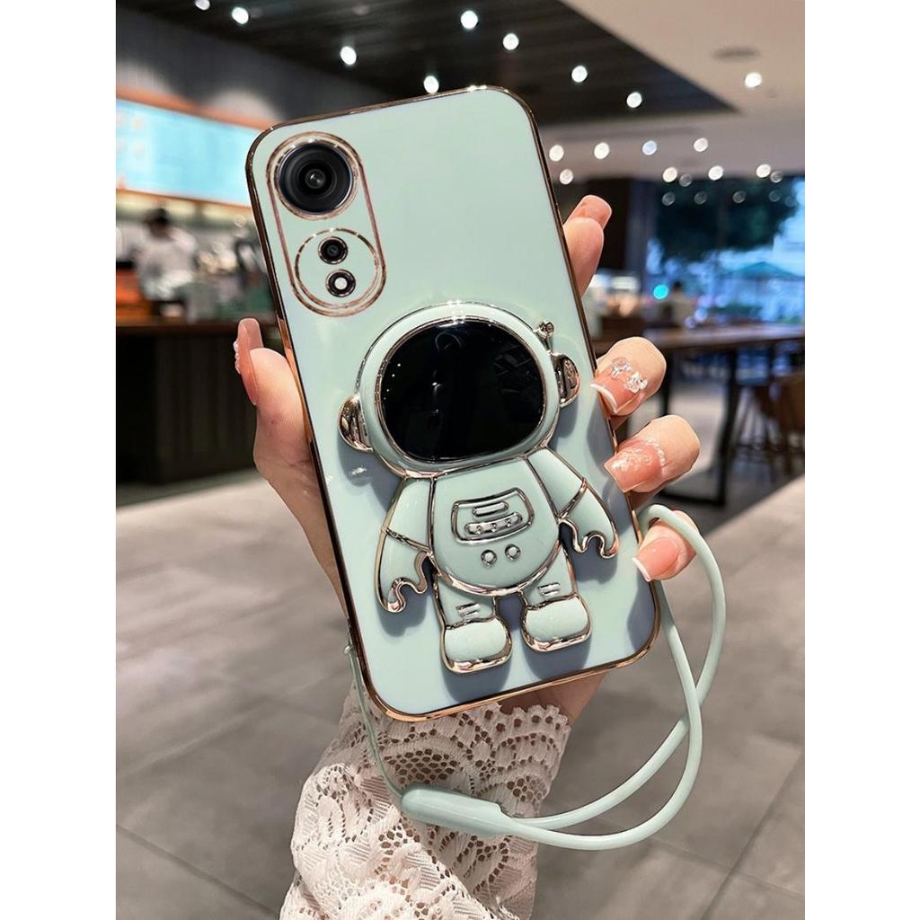 Astronaut Folding Holder Plating Case for OPPO Reno Find X6 A51 7 8 9 K9 Pro ACE F17 R17 A97 A93 A74 5G Case Foldable Stand