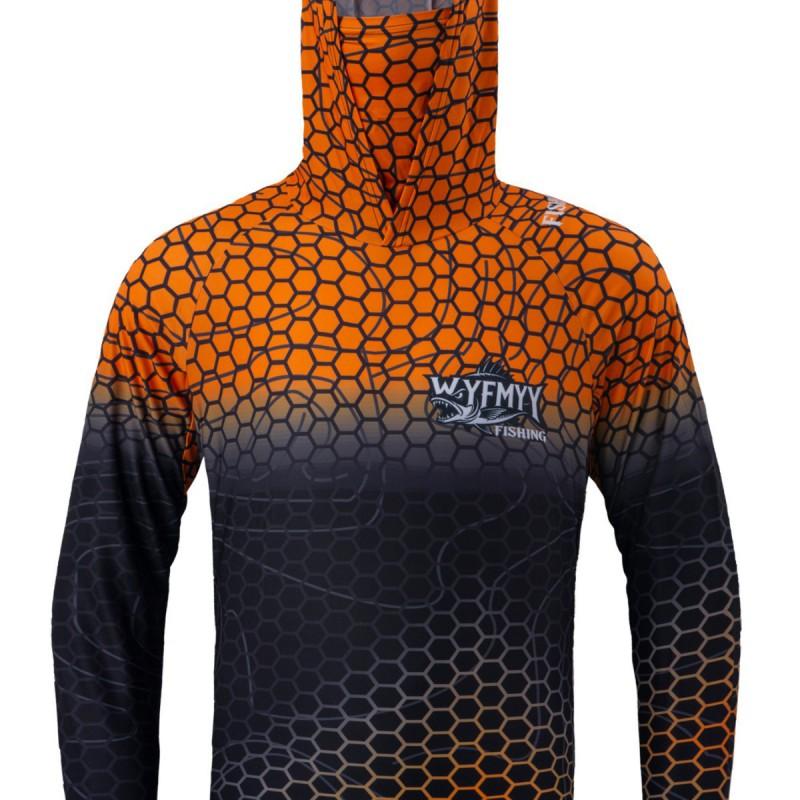 1 Mens Quick-Dry Hooded Fishing Shirt With Face Cover Gradient Honeycomb Print Lightweight Outdoor Performance Top