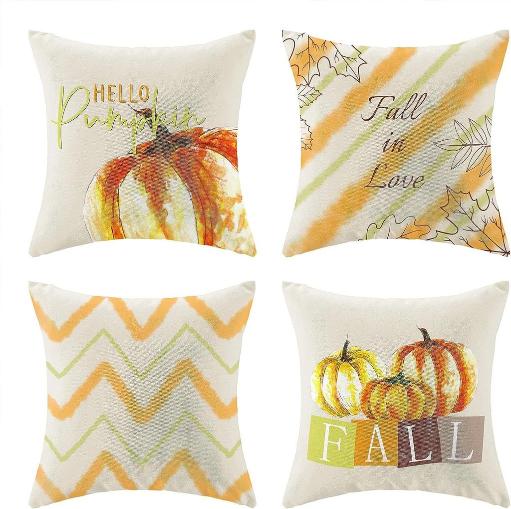 Thanksgiving New Pillow Case Autumn Pumpkin Print Letter Pillow Home Cushion Set Decoration