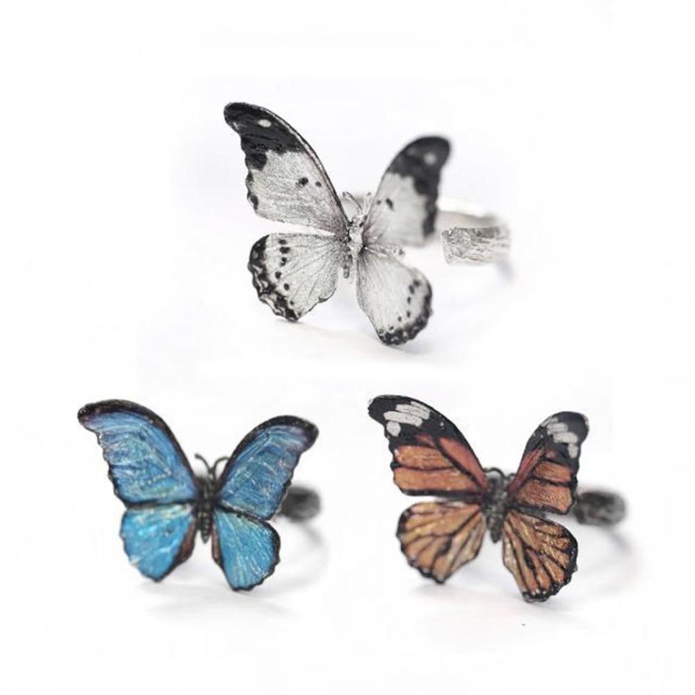 Vintage Realistic Butterfly Ring Shiny Opening Ring Stackable Dreamlike Butterfly Ring Decoration