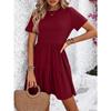 Women's Fashion Summer Spring Solid Color Print Short Sleeve O-Neck High Waist Casual Dresses