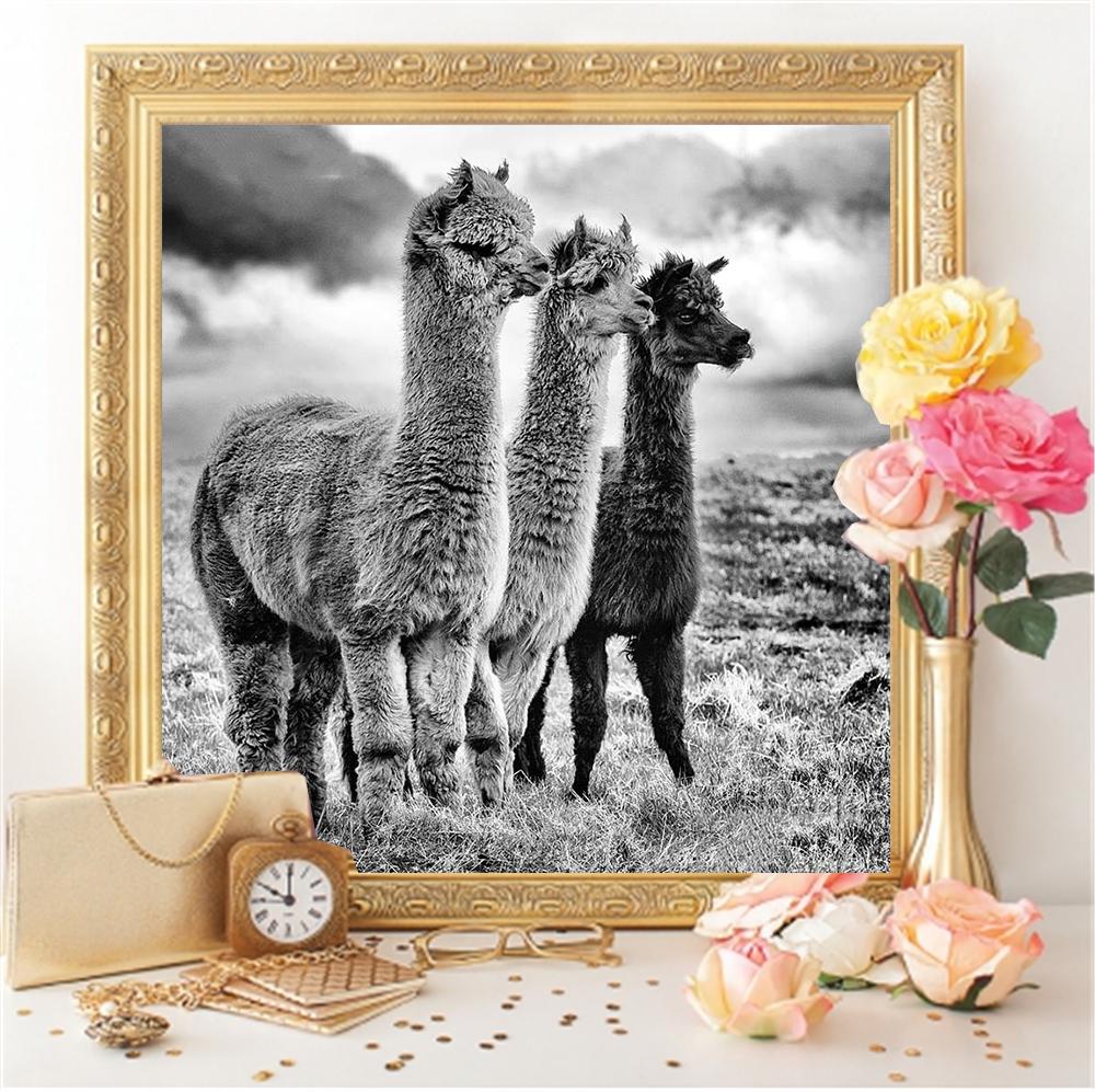 5D Алмазная картина Полный круглый Альпака DIY Алмазная художественная вышивка Животное ручной работы