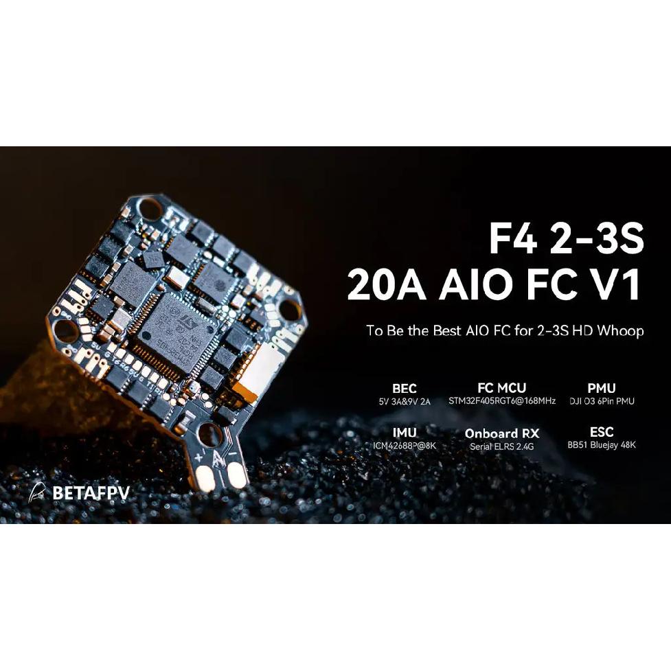 F4 2-3S 20A AIO FC BETAFPV V1, Integrated HD VTX with O3 6-Pin PMU for HD Whoop Drones, Dual BEC USB Port