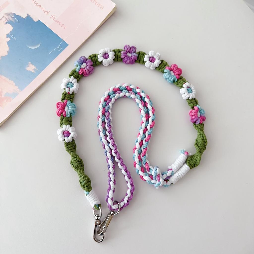 Braided Flower Phone Lanyard Cotton Rope Adjustable Crossbody Strap,Length: 120cm