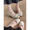 Inner Heightening Satin Thick-heeled Bow Mary Jane Shoes Women's 2025 Soft-soled One-word Strap High-heeled Single Shoes