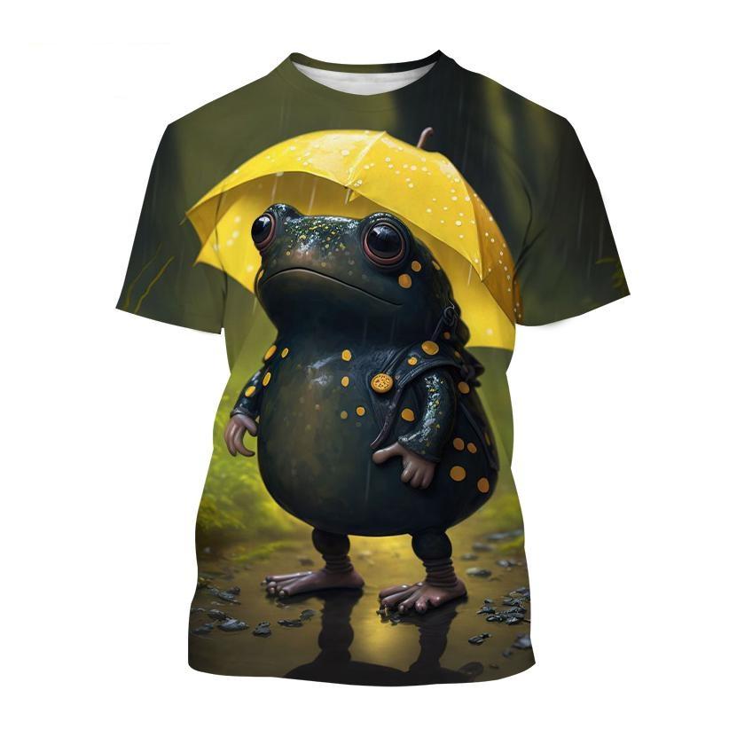 Fashion Cartoon Animal Frog 3D Printing T-shirt Summer Casual Round Neck Short-sleeved Unisex Sports Frog T-shirt Tops