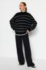 Women's Fashionable Stylish Sweater Black Wide Pattern Striped Knitwear Sweater