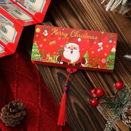 Christmas Red Envelope Money Box Gift Card Holder 10 Slots Surprise Party Greeting Card Cash Wallet for Christmas Birthdays Weddings