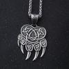 BAVIPOWER Bear Paw Pendant Necklace with Celtic Knot Pattern Stainless Steel Nordic Scandinavian Necklace Authentic Viking Jewelry