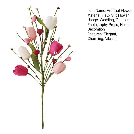 Valentine's Day Artificial Flower Faux Silk Tulip Stem with Pink White Red Heart Berries for Vase Centerpiece Wedding Home Decor