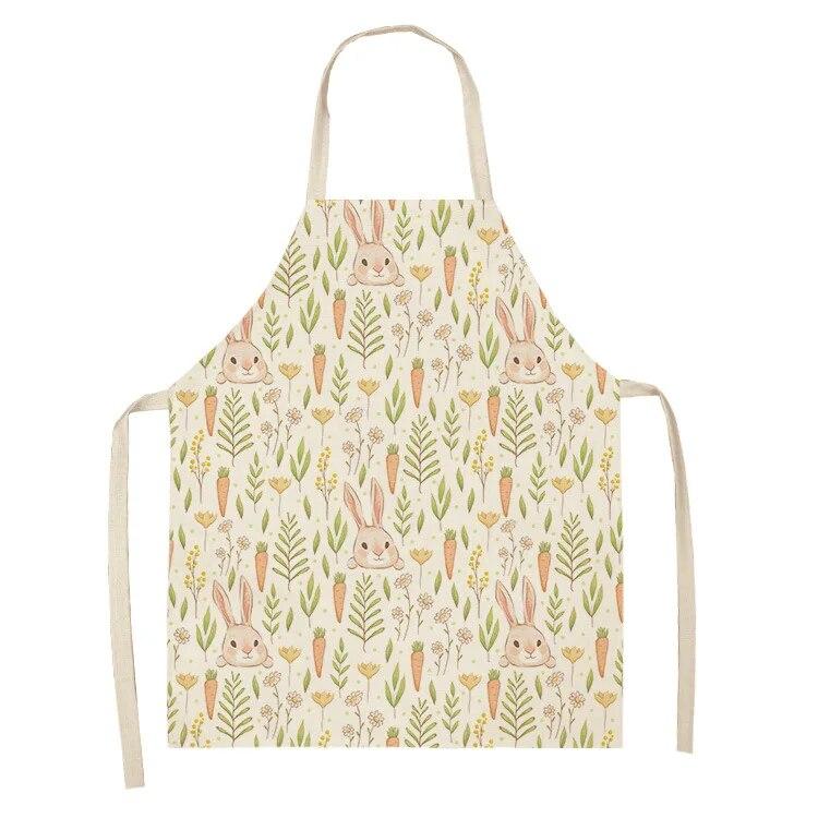 Фартук с милым мультяшным кроликом и принтом, художественный фартук для уборки, кухонный фартук для домашней кулинарии, одежда для повара, льняной нагрудник для взрослых, 47X38 см, 68X55 см