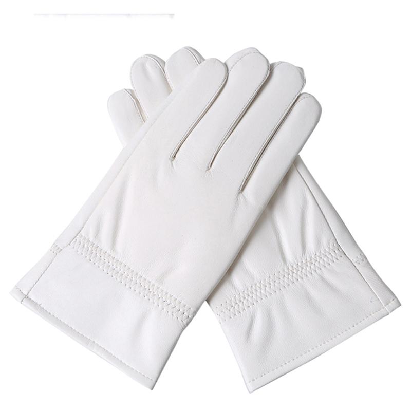 Men's Fashion Genuine Leather Winter Warm White Ceremonial Sheepskin Short Gloves Police Mittens Full Finger Sporting Gloves