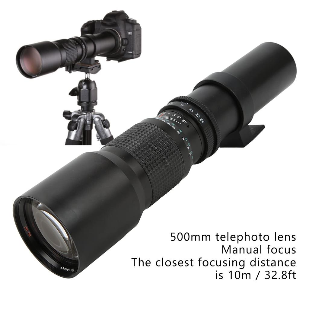 Manual Telephoto All Metal Multilayer Coating Manual Telephoto Lens Compact with UV Lens Filter for Bird Watching Sports Game Hunting F8‑F32 Lens,