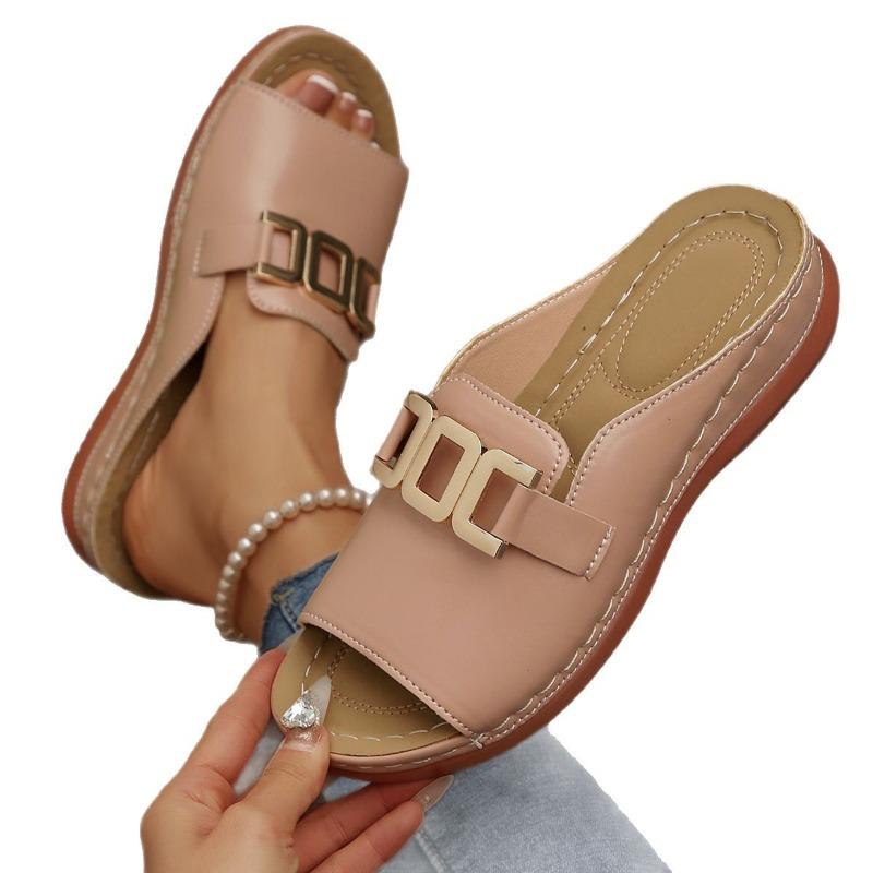 Женские летние шлепанцы на платформе больших размеров с открытым носком и ремешком