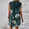 Women's Casual And Fashionable Round-neck Sleeveless Printing Mid Length Dress
