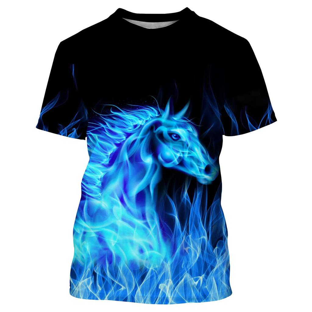 2024 Men's Short Sleeve T-shirt 3D Horse Pattern Printing Top Round Neck Short Sleeve Men's Summer T-shirt Top S-5XL