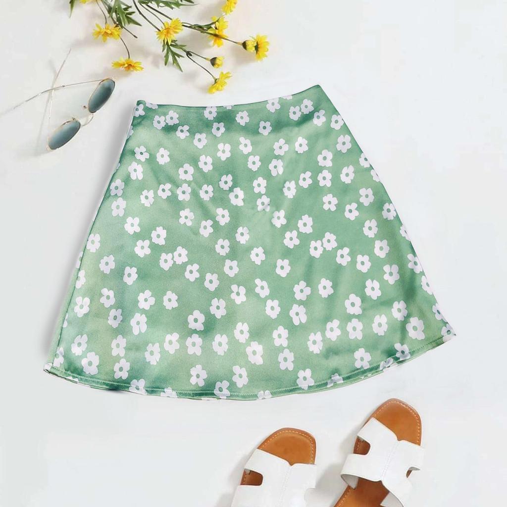 Satin Floral Print Short Skirt With High Waist Zipper For Spring Fashion Women
