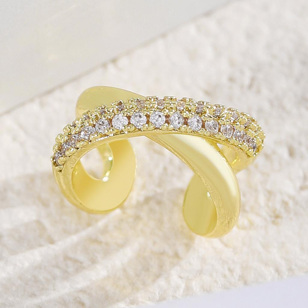 Double Layer Ear Cuff with Shiny Stones Elegant Silver Tone Non Piercing Ear Clip for Women Fashion Jewelry Accessory