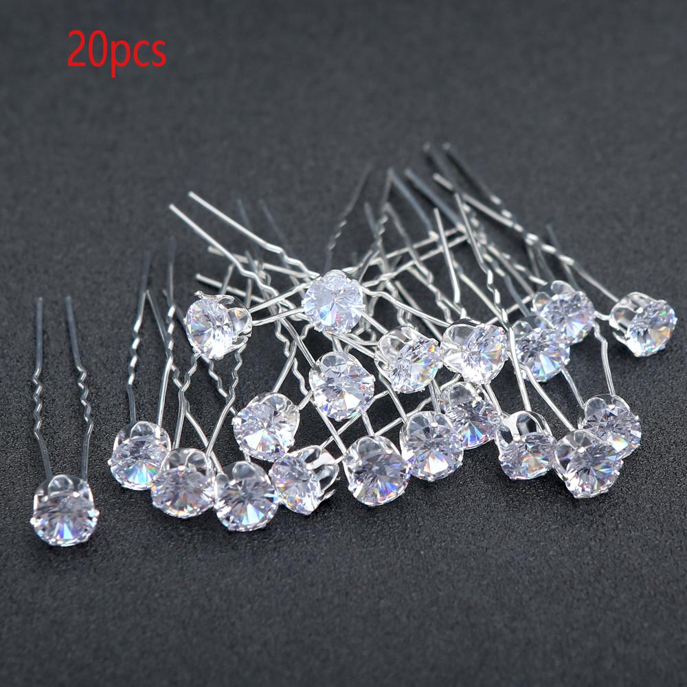 20pcs Bridal U-Shape Metal Hair Sticks Rhinestone Pearl Hair Jewelry for Wedding Hairstyles Formal Events Elegant Hair Sticks