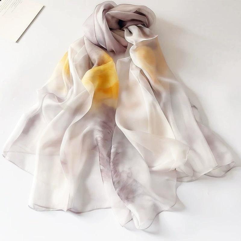 Весна Лето Женские Большого размера Принтованные Пляжные Шали Мусульманские Хиджабы Дорожные Тонкие Солнцезащитные Шарфы/Шарфы 100% Шелк Пляжный Шарф