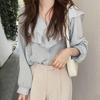 Korean Chic 2025 Ruffle V-Neck Long-Sleeve Shirt - Spring/Autumn