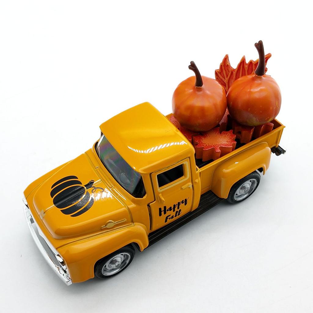 Vintage Metal Pickup Truck Model With Pumpkin Maples Leaf Ornaments Autumn Harvest Thanksgiving Decors For Tiered Tray