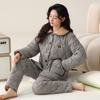 Пижама женская зимняя трехслойная утолщенная флисовая тканая хлопковая с наполнителем осенне-зимняя коралловый флис зимняя супертолстая домашняя одежда