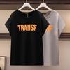Korean-Style Letter Print T-Shirt New Plus-Size Slimming Cotton Top Casual Versatile Apparel