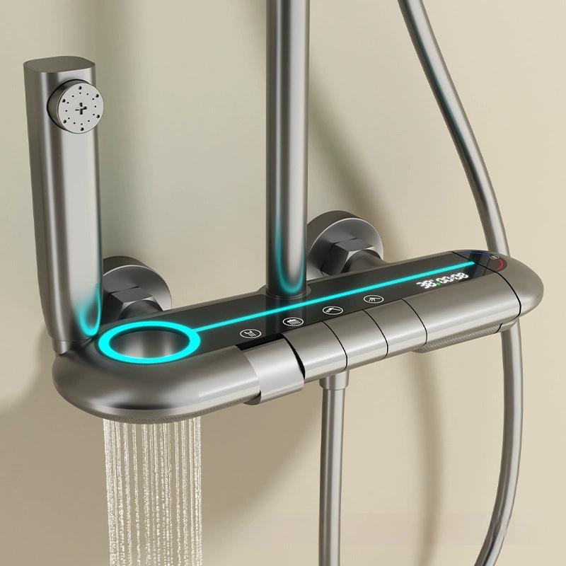 Набор для душа для ванной комнаты, 4 функции, цифровой дисплей, смеситель для душа, горячая и холодная вода, медные краны высокого давления, настенное крепление для ванны