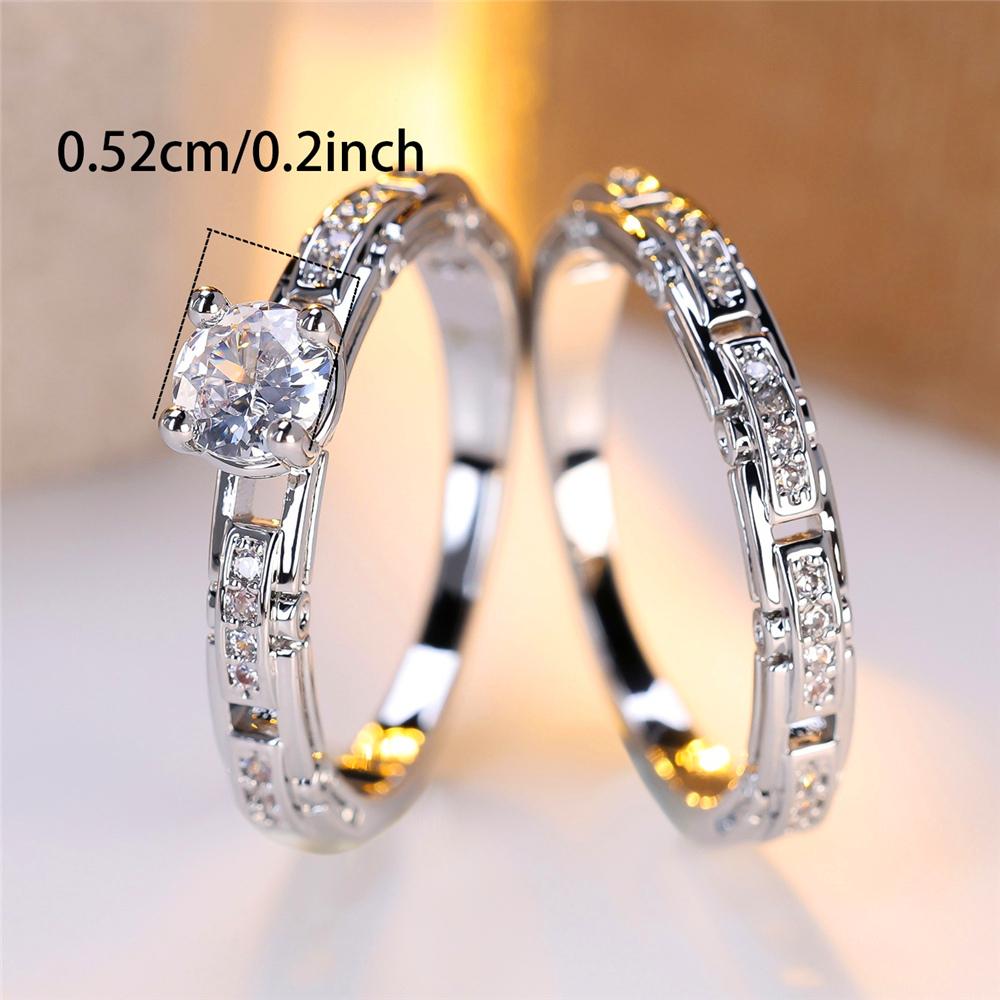 Crystal Female White Zircon Stone Ring Set Fashion Vintage Silver Color Bridal Wedding Engagement Jewelry For Women